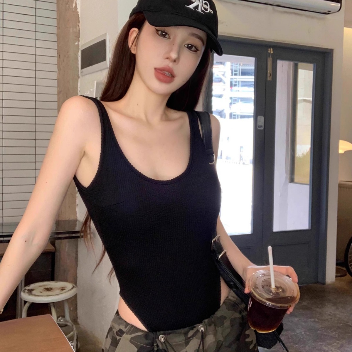 Black Strappy Bodysuit Sexy Ba - Suspender Tank Top บทวิจารณ์และราคา