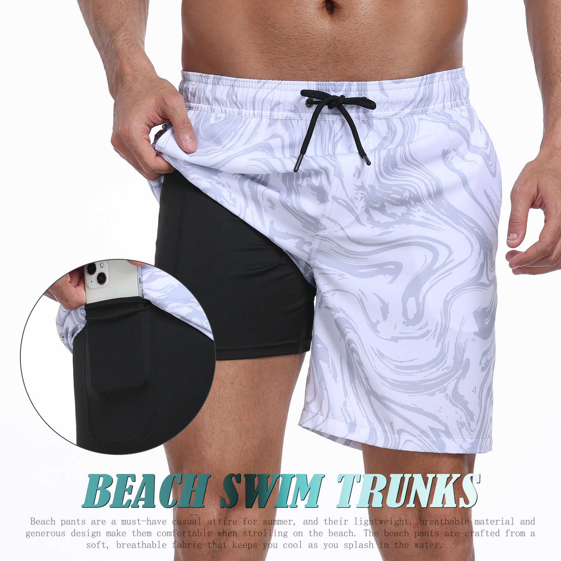 Mens Shark Pattern 2 in 1 Boar - Long Leg Trunk Men บทวิจารณ์และราคา