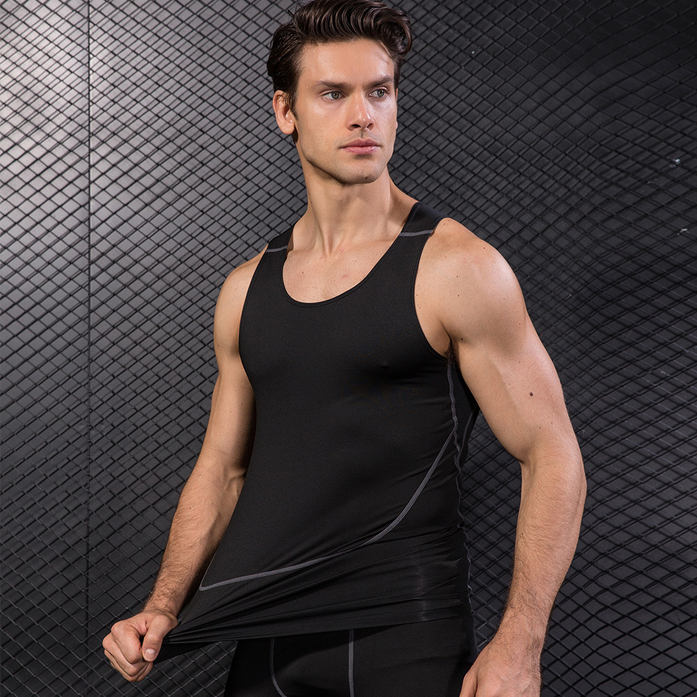 Men Black Sport Skinny Vest Ti - T Shirt Tight Fit บทวิจารณ์และราคา