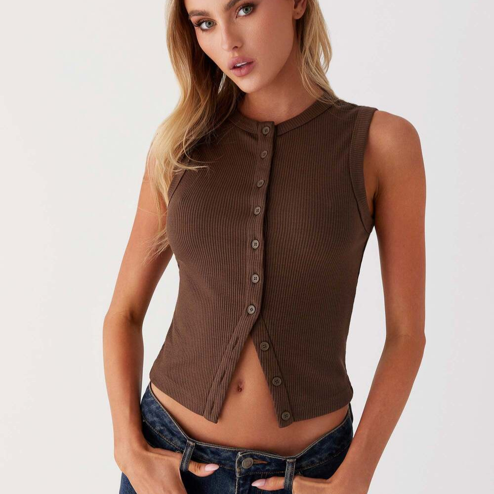 Ribbed Tank Button Crop Top Y2 - Tank Top Ribbed บทวิจารณ์และราคา