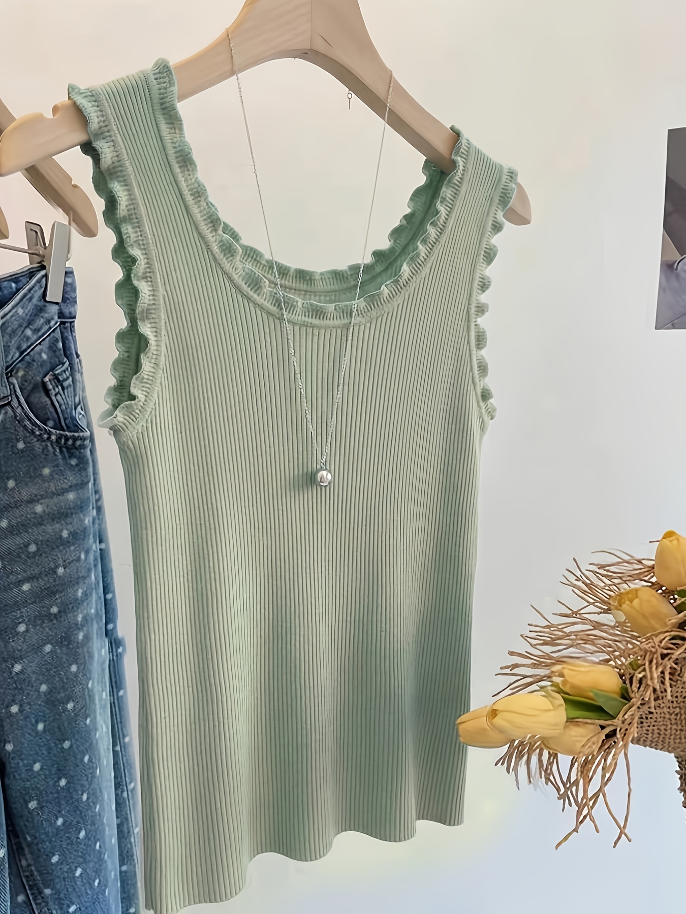 Women's Sleeveless Lace Trim R - Tank Top Ribbed บทวิจารณ์และราคา