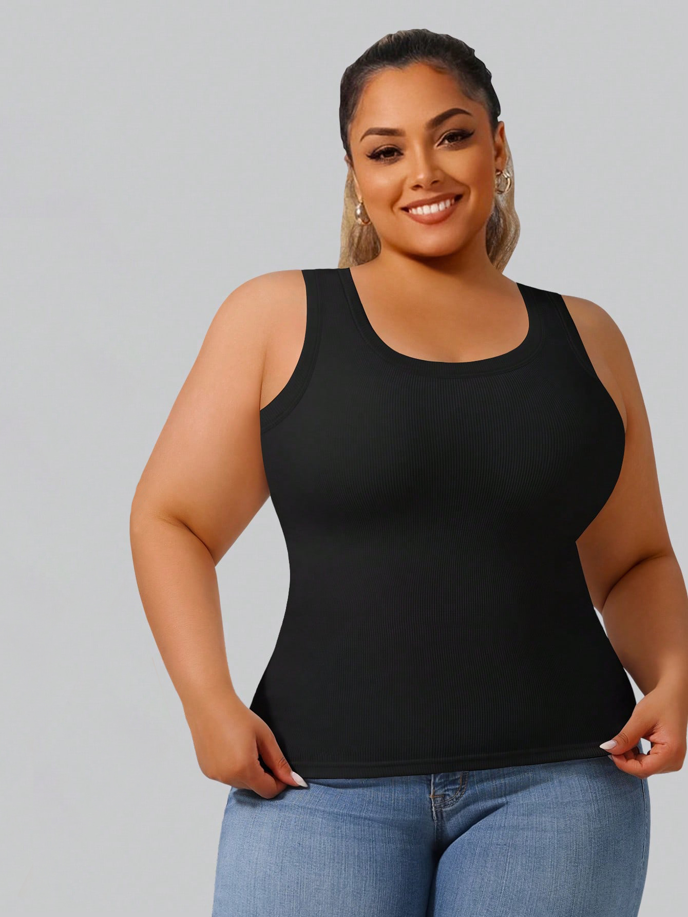 Plus Size Women's High Stretch - Tank Top Ribbed บทวิจารณ์และราคา